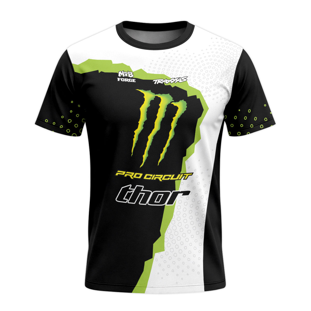 Monster Energy Pro Circuit Black White Green Short Sleeve Motocross Jersey - front view mockup
