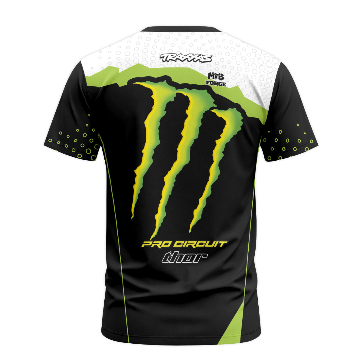Monster Energy Pro Circuit Black White Green Short Sleeve Motocross Jersey - back view mockup