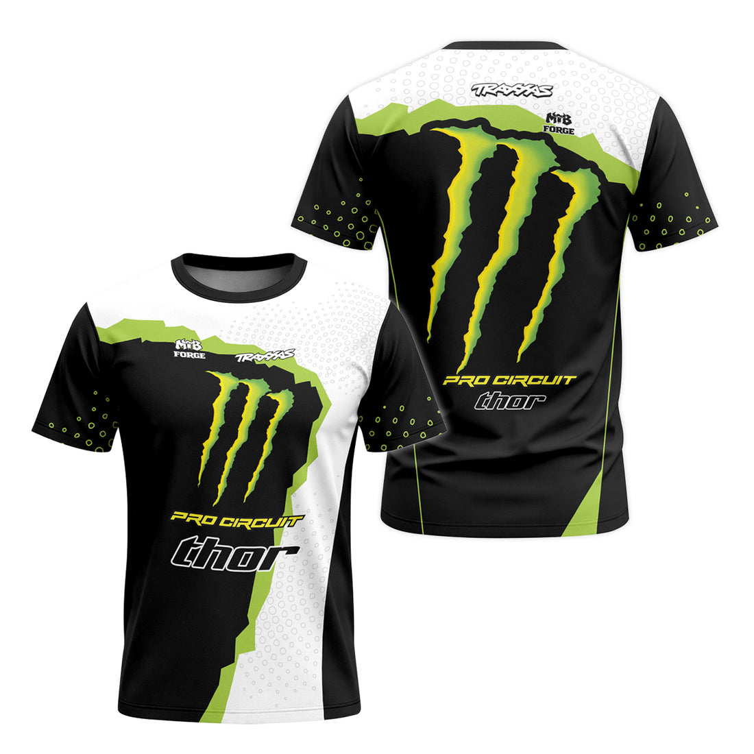 Monster Energy Pro Circuit Black White Green Short Sleeve Motocross Jersey - front and back view