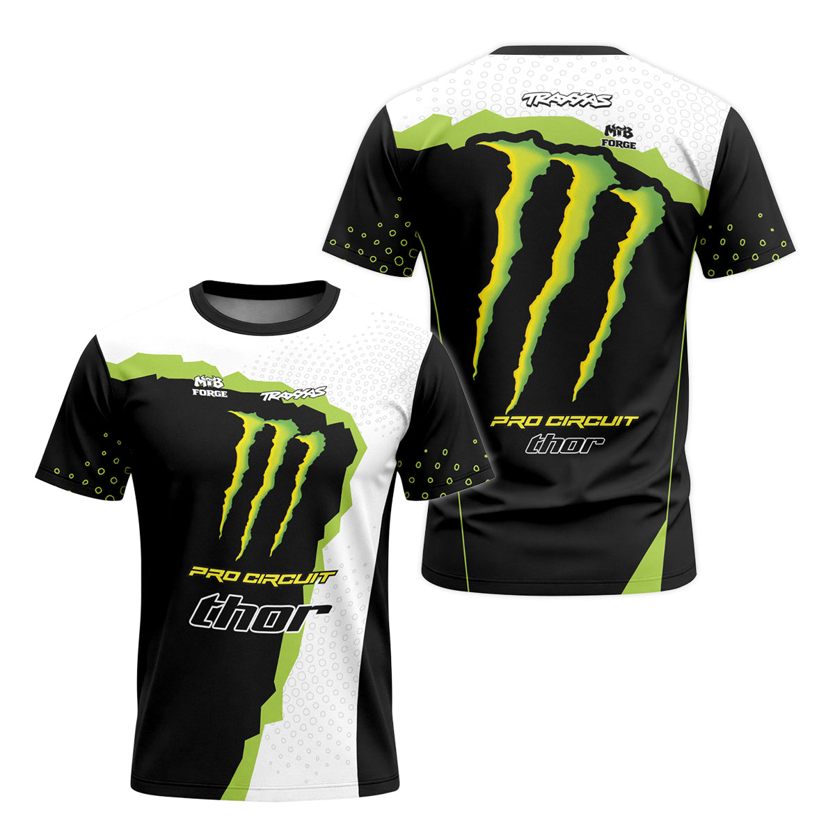 Monster Energy Pro Circuit Black White Green Short Sleeve Motocross Jersey - front and back view