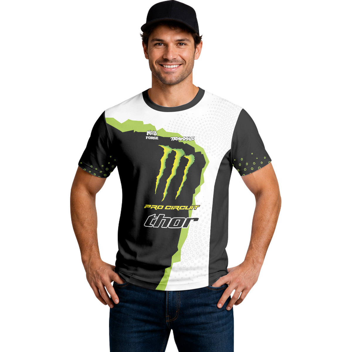 Monster Energy Pro Circuit Black White Green Short Sleeve Motocross Jersey - lifestyle view