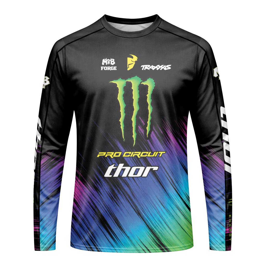 Monster Energy Pro Circuit Fox Neon Multicolor Long Sleeve Motocross Jersey - front view mockup