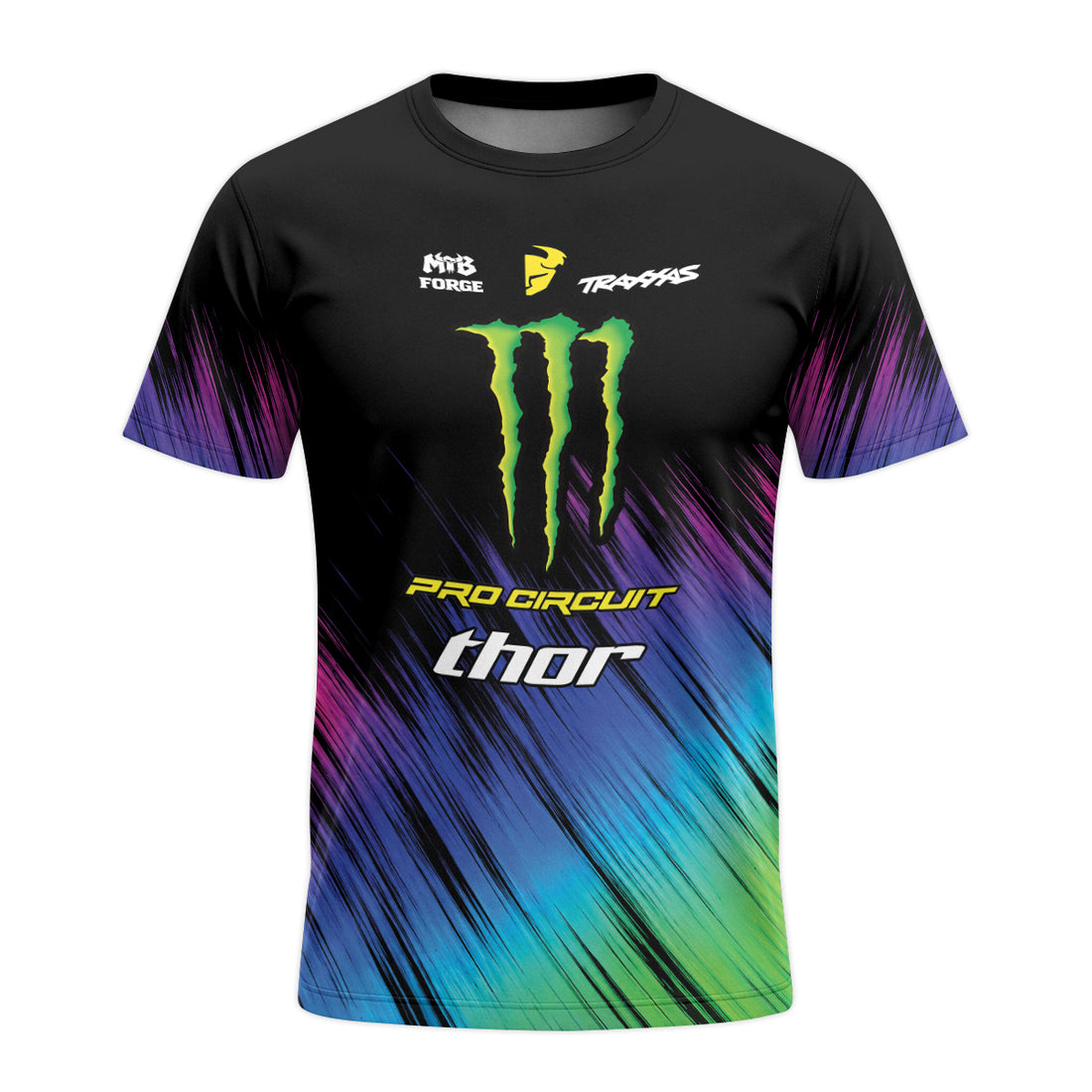 Monster Energy Pro Circuit Fox Neon Multicolor Short Sleeve Motocross Jersey - front and back view