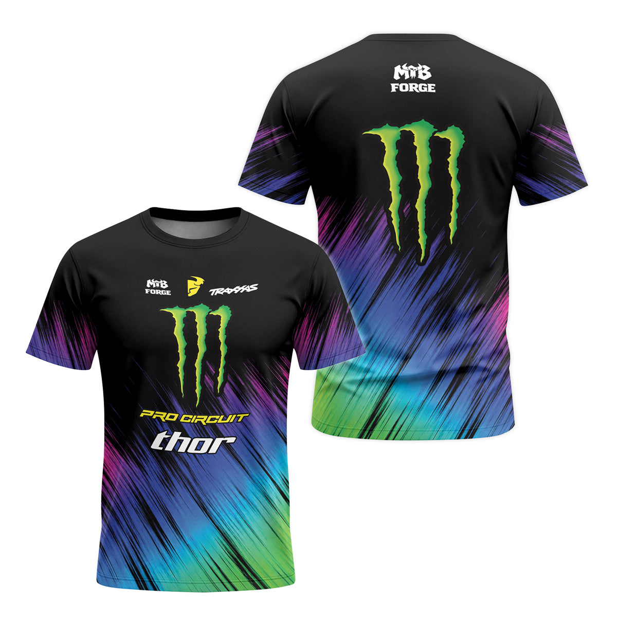 Monster Energy Pro Circuit Fox Neon Multicolor Short Sleeve Motocross Jersey - front and back view