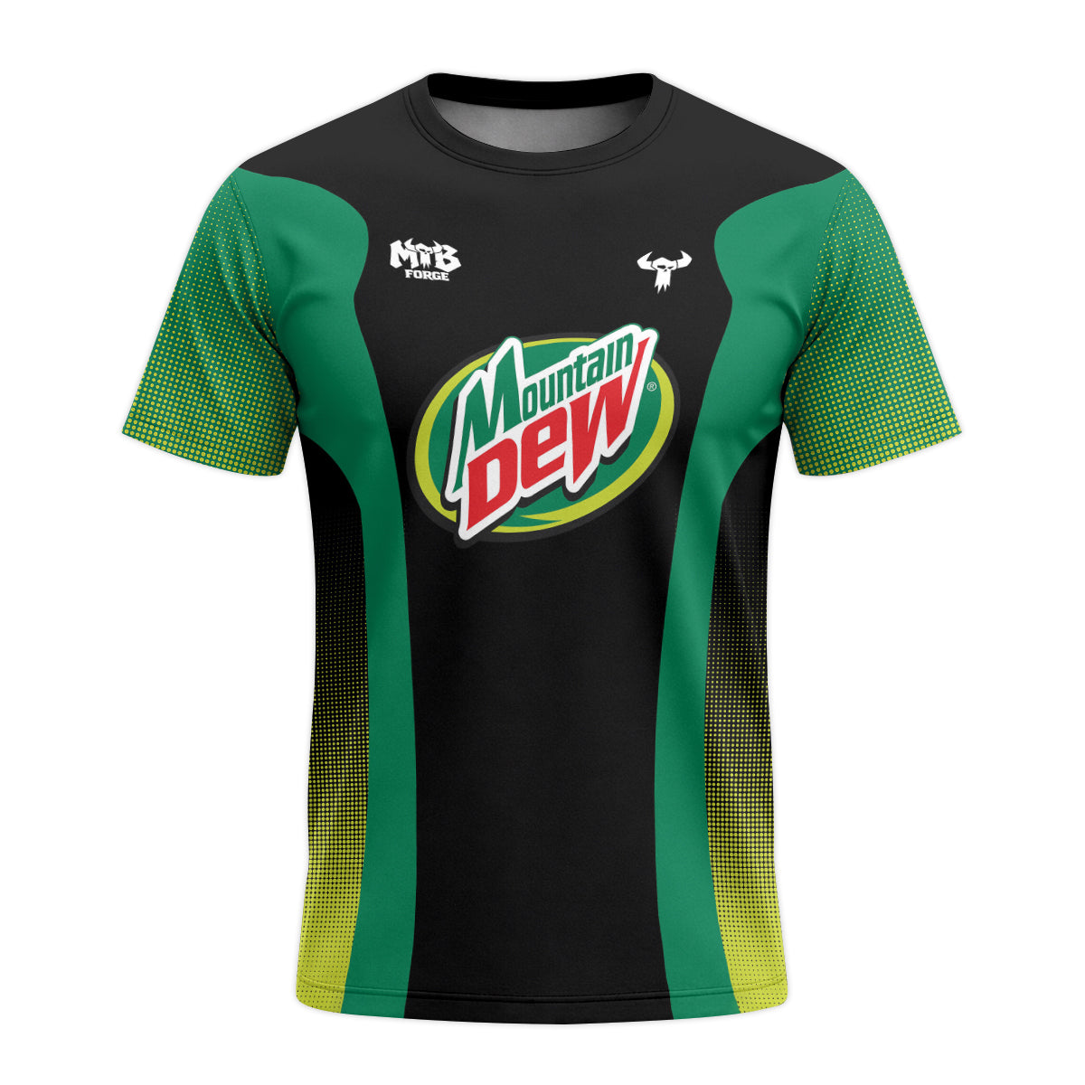 Mountain Dew Black Green Factory Race Short Sleeve Mountain Bike Jersey – Front View Mockup