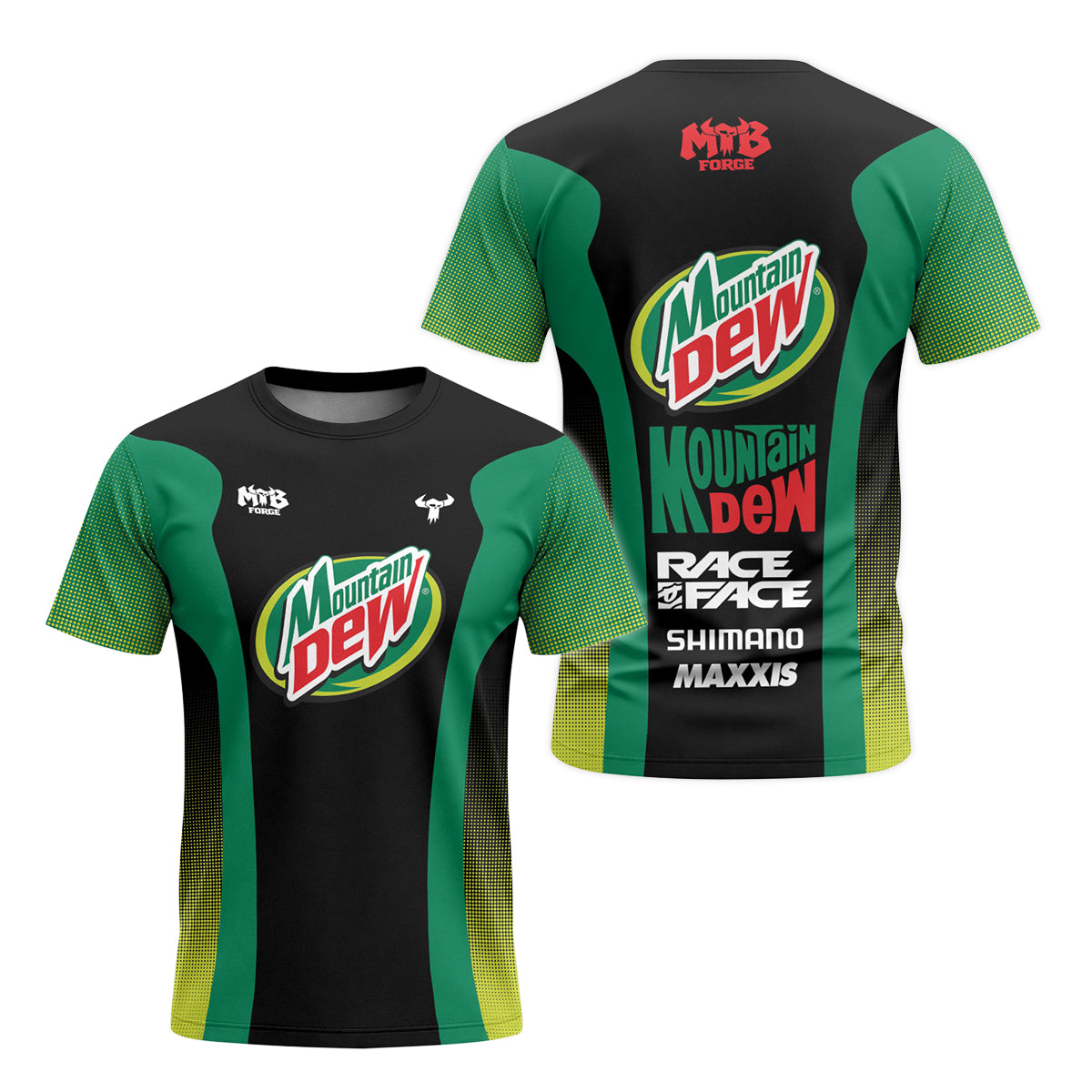 Mountain Dew Black Green Factory Race Short Sleeve Mountain Bike Jersey – Front and Back View