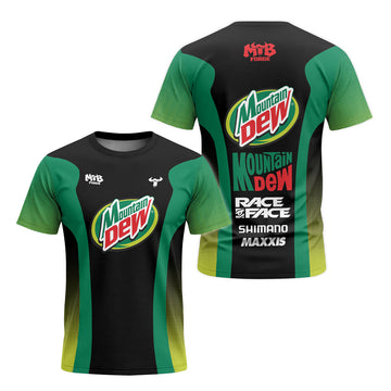 Mountain Dew Black Green Factory Race Short Sleeve Mountain Bike Jersey – Front and Back View