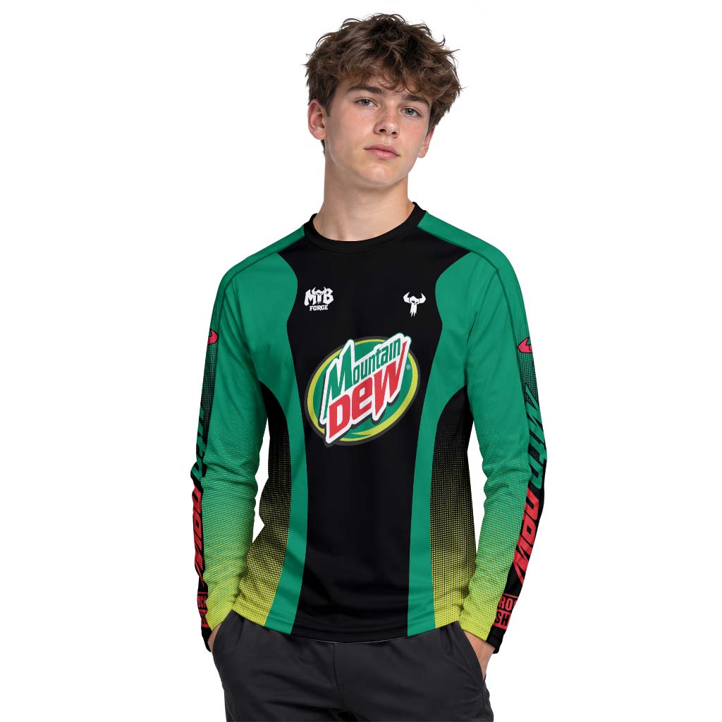 Mountain Dew Black Green Factory Race Youth Long Sleeve Mountain Bike Jersey – Boy Lifestyle View