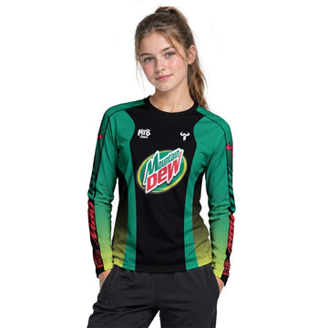 Mountain Dew Black Green Factory Race Youth Long Sleeve Mountain Bike Jersey – Girl Lifestyle View