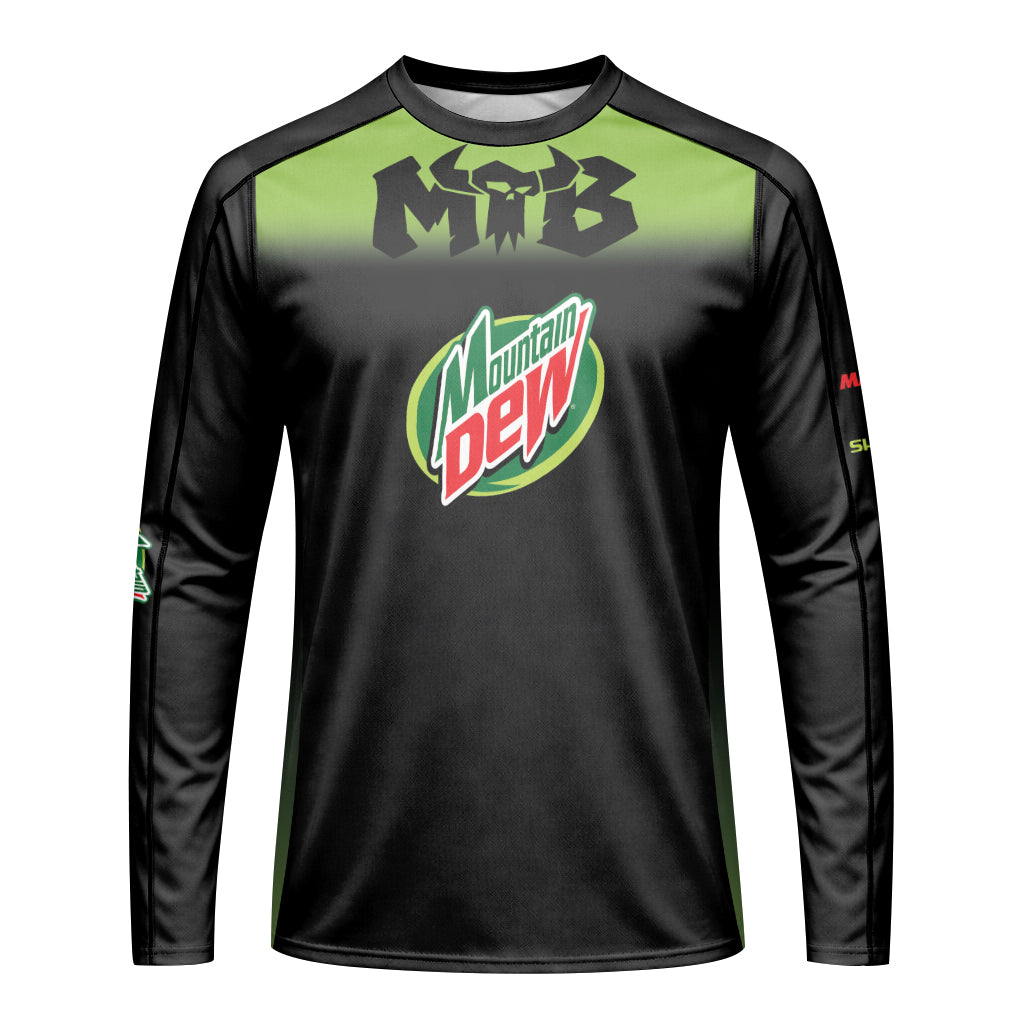 Mountain Dew Black Green Gradient Long Sleeve Mountain Bike Jersey – Front View Mockup