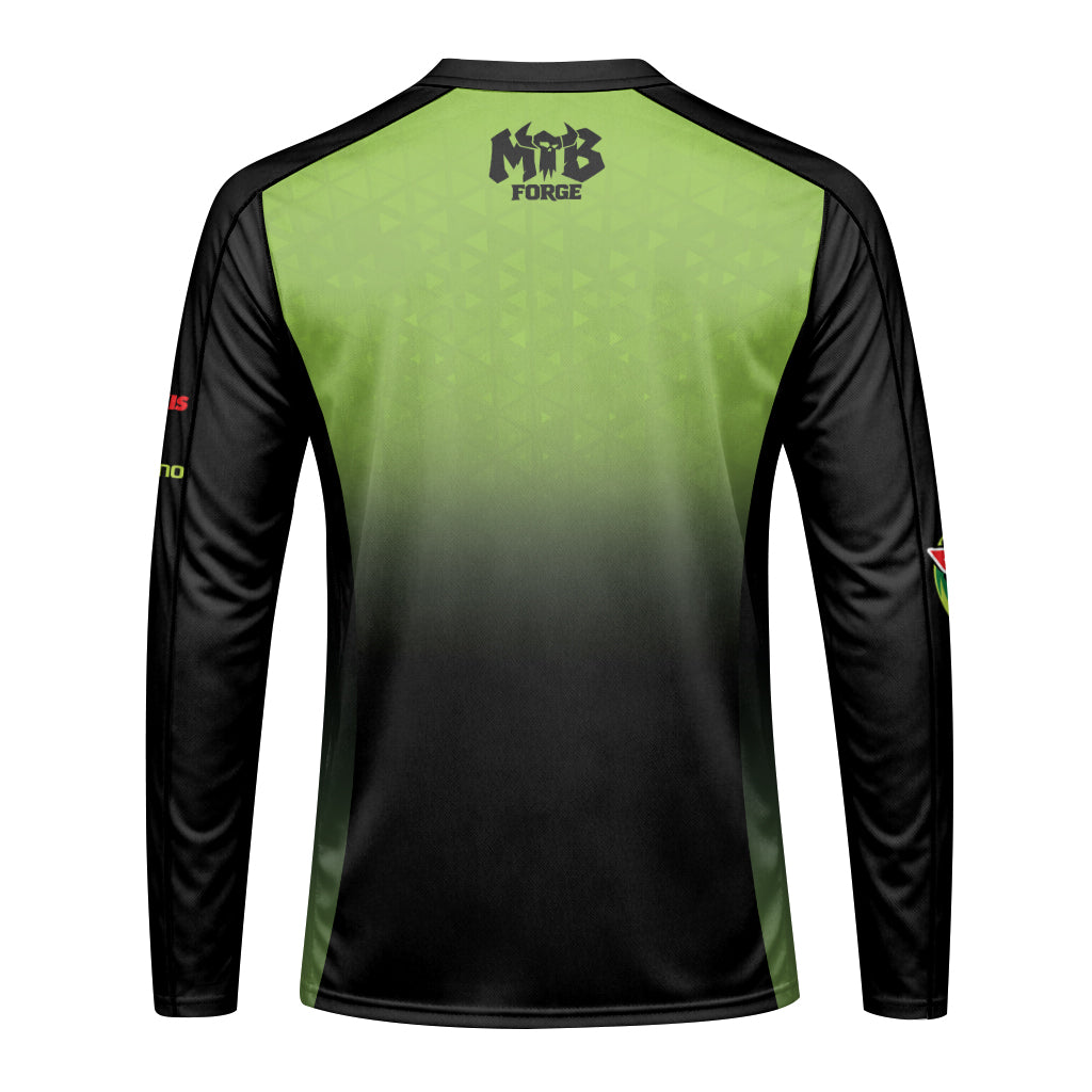 Mountain Dew Black Green Gradient Long Sleeve Mountain Bike Jersey – Back View Mockup