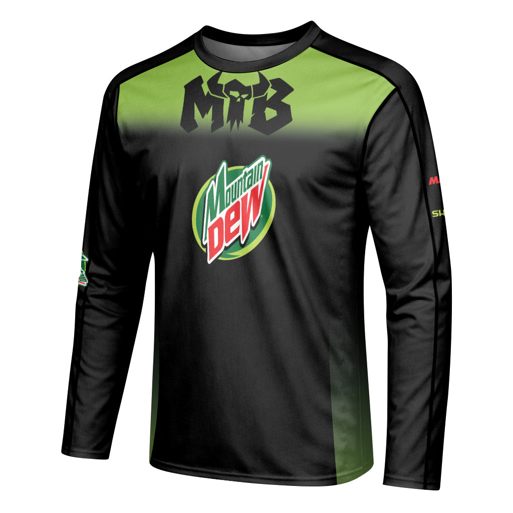 Mountain Dew Black Green Gradient Long Sleeve Mountain Bike Jersey – Left Side View Mockup