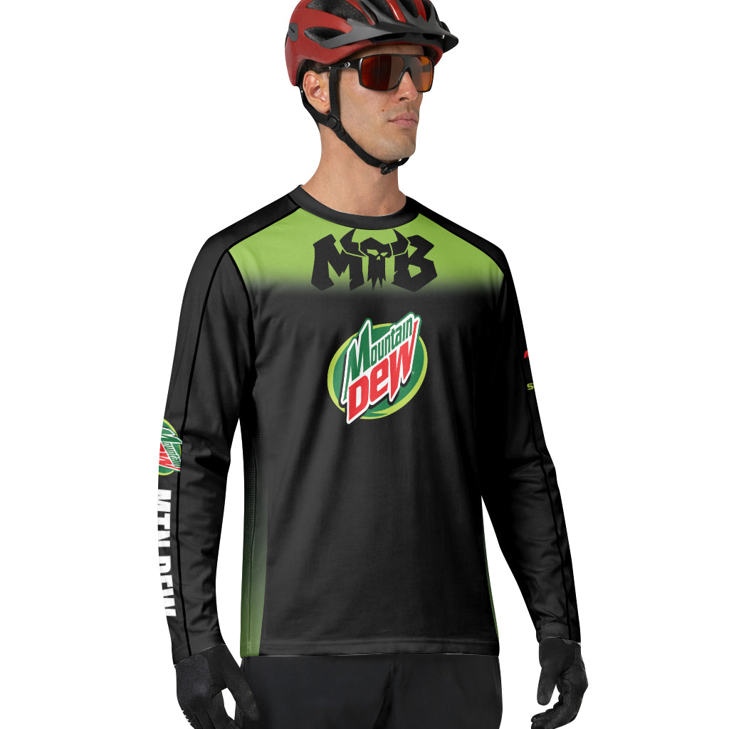 Mountain Dew Black Green Gradient Long Sleeve Mountain Bike Jersey – Lifestyle View
