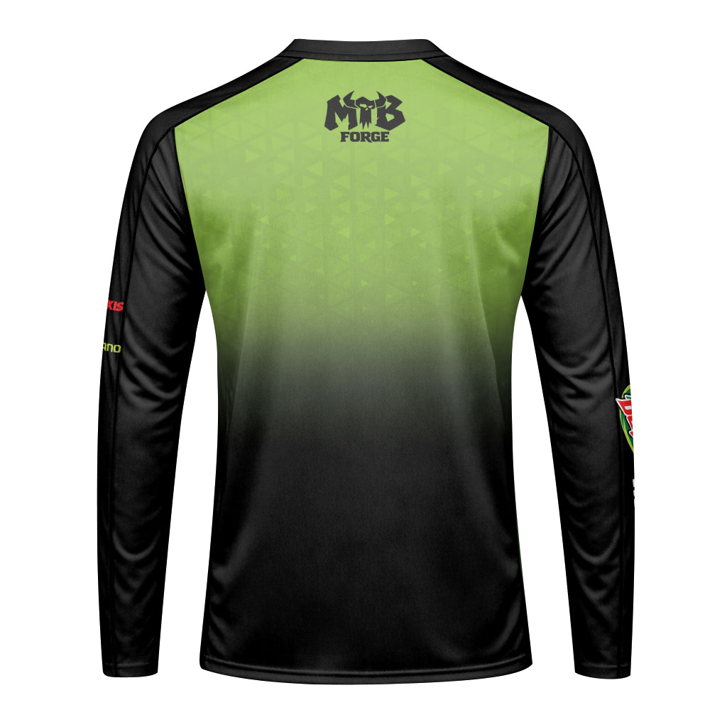 Mountain Dew Black Green Gradient Youth Long Sleeve Mountain Bike Jersey – Back View Mockup