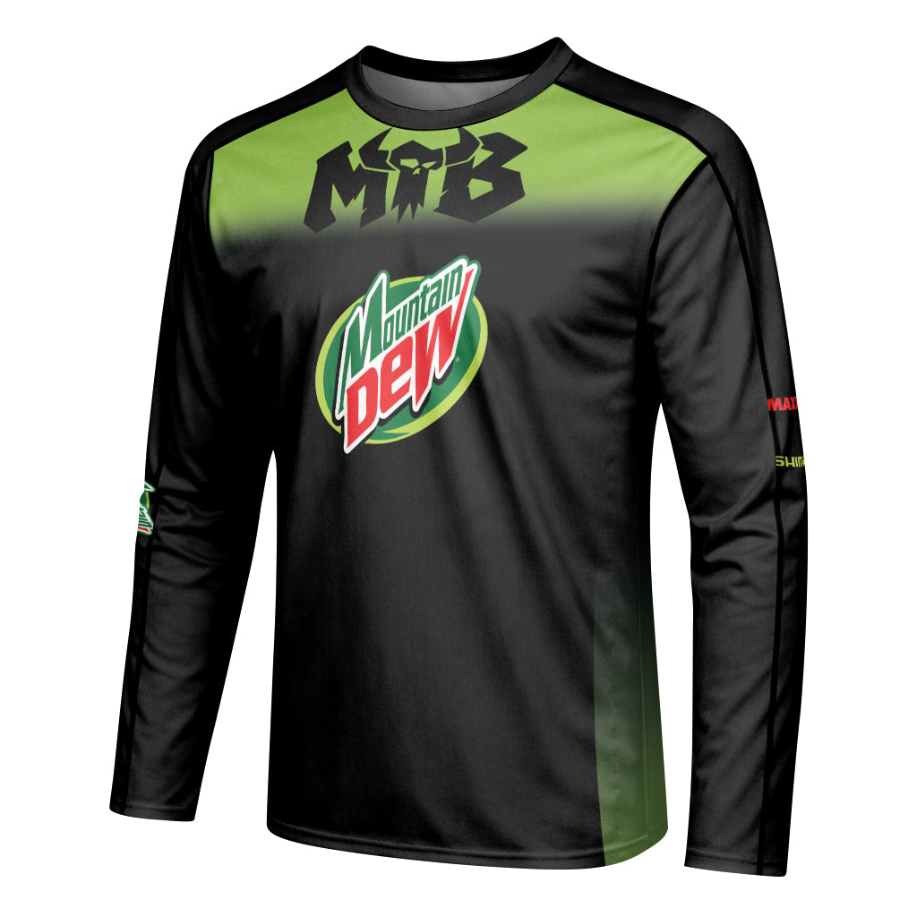 Mountain Dew Black Green Gradient Youth Long Sleeve Mountain Bike Jersey – Left Side View Mockup