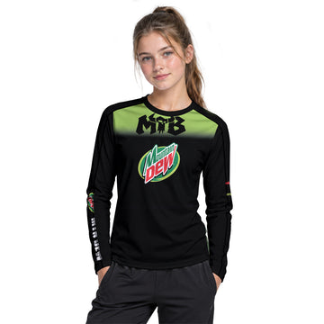 Mountain Dew Black Green Gradient Youth Long Sleeve Mountain Bike Jersey – Girl Lifestyle View