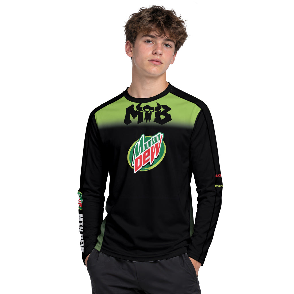 Mountain Dew Black Green Gradient Youth Long Sleeve Mountain Bike Jersey – Boy Lifestyle View
