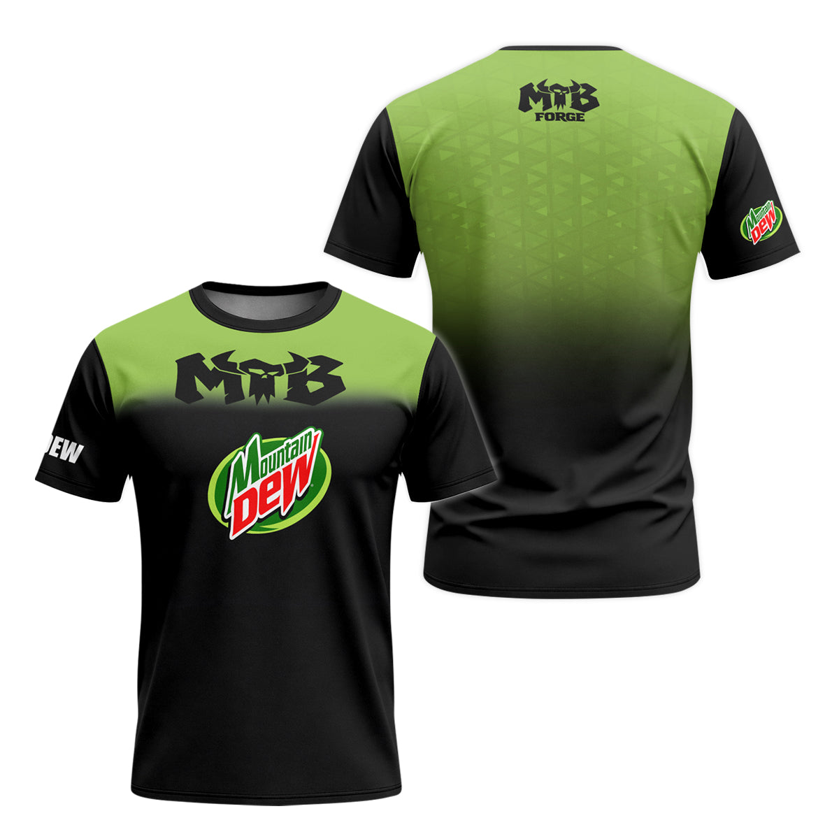 Mountain Dew Black Green Gradient Youth Short Sleeve Mountain Bike Jersey – Front and Back View