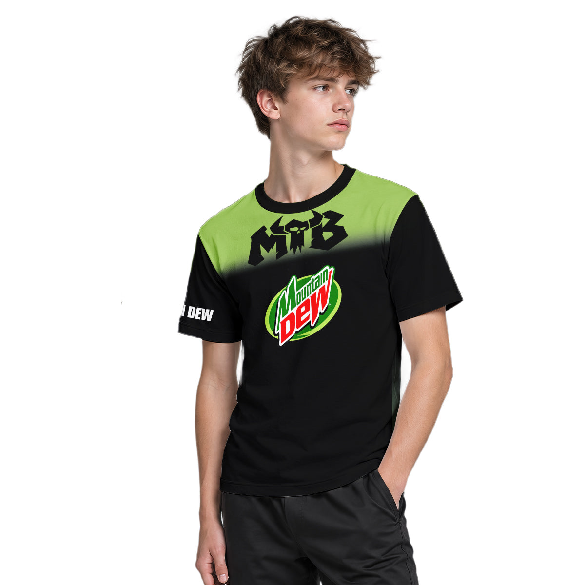 Mountain Dew Black Green Gradient Youth Short Sleeve Mountain Bike Jersey – Boy Lifestyle View
