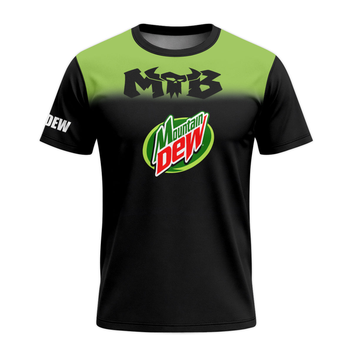 Mountain Dew Black Green Gradient Youth Short Sleeve Mountain Bike Jersey – Front View Mockup