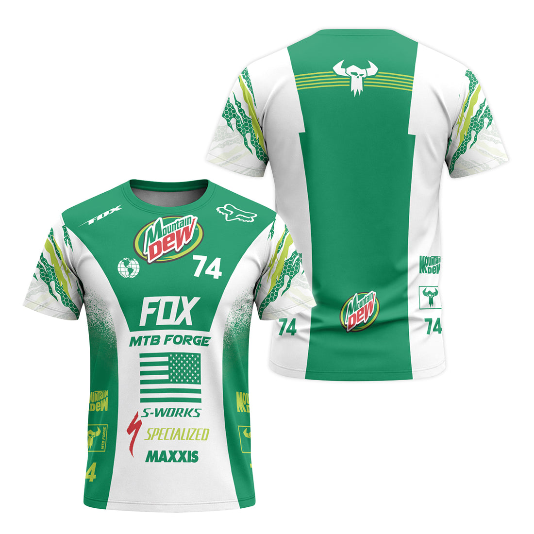 Mountain Dew Fox 74 Racing MTB T-Shirt | Mountain Dew MTB T-Shirt - front and back view