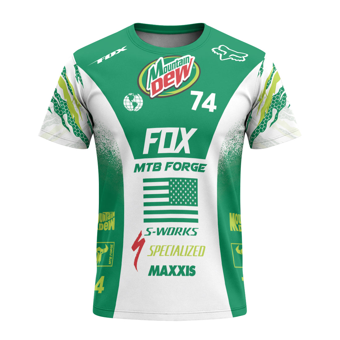 Mountain Dew Fox 74 Racing MTB T-Shirt | Mountain Dew MTB T-Shirt - front and back view