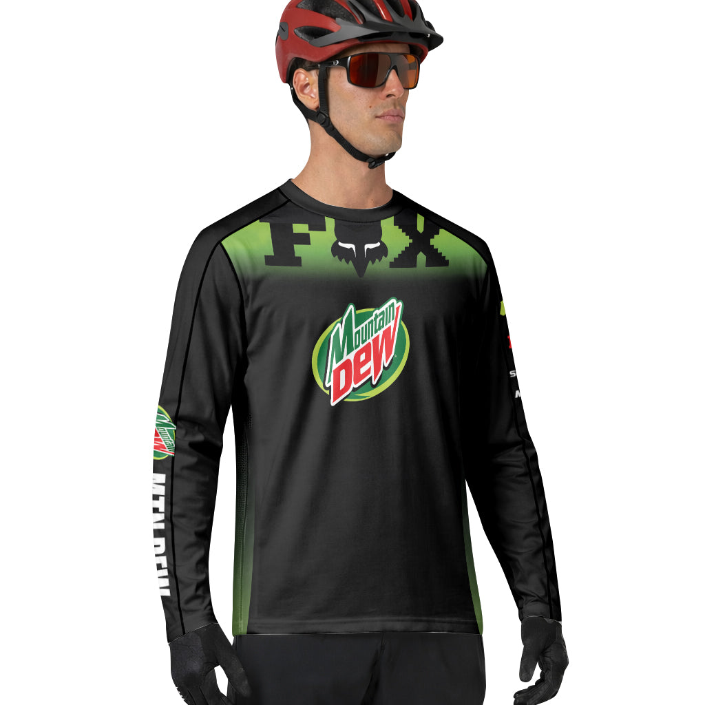 Mountain Dew Fox Black Green Long Sleeve Mountain Bike Jersey - lifestyle view