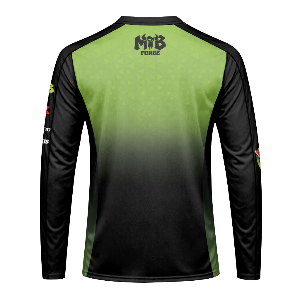 Mountain Dew Fox Black Green Long Sleeve Mountain Bike Jersey - back view mockup