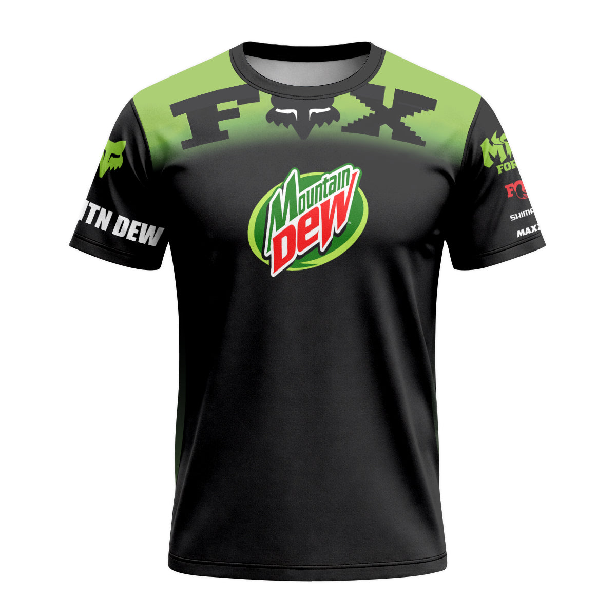 Mountain Dew Fox Black Green Short Sleeve Mountain Bike Jersey - front view mockup