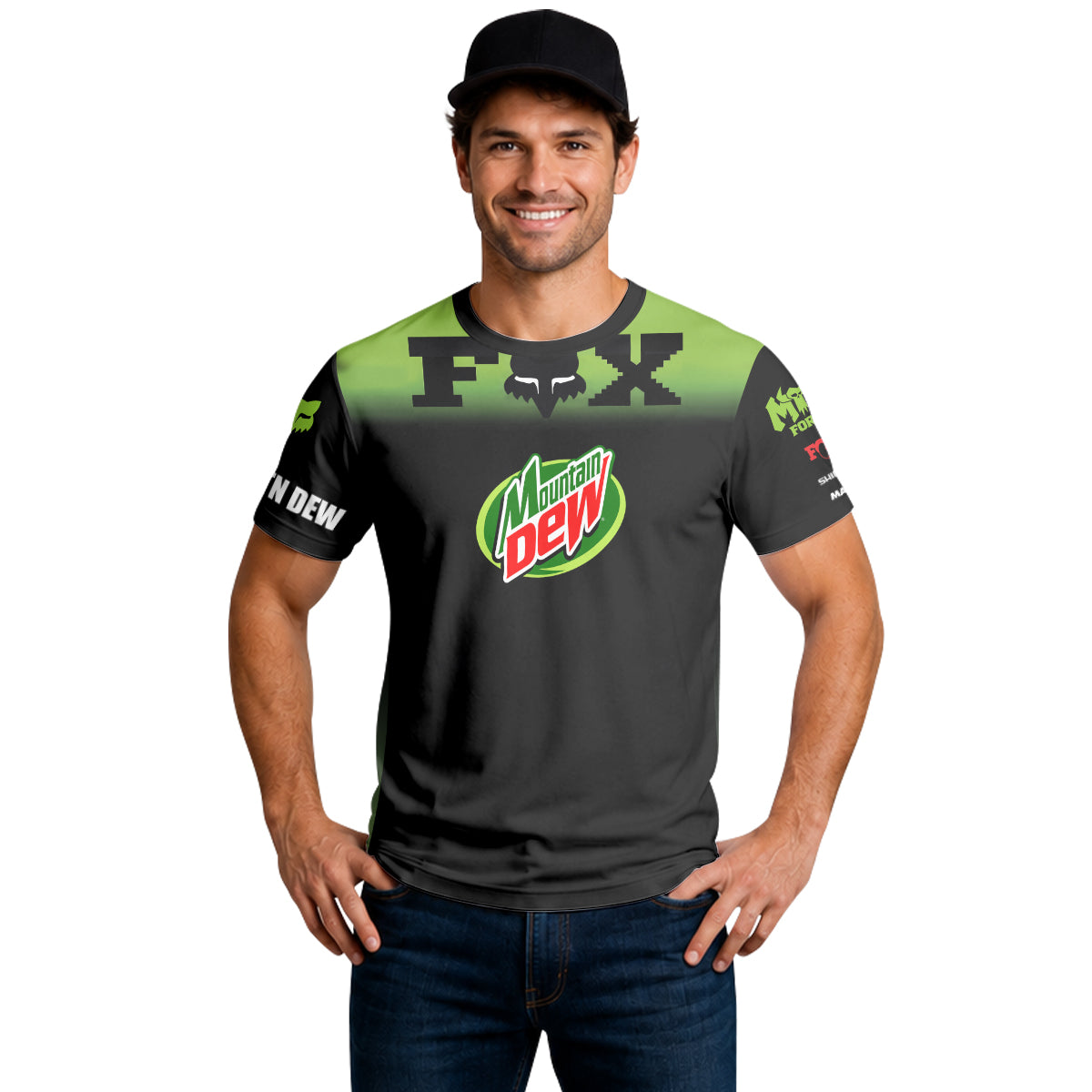 Mountain Dew Fox Black Green Short Sleeve Mountain Bike Jersey - lifestyle view