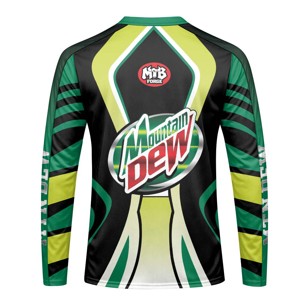 Mountain Dew MTB Retro Youth Long Sleeve Mountain Bike Jersey – Back View Mockup