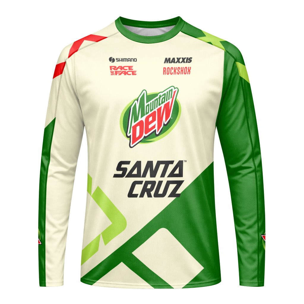 Mountain Dew Santa Cruz Green Cream Factory Long Sleeve Mountain Bike Jersey - front view mockup