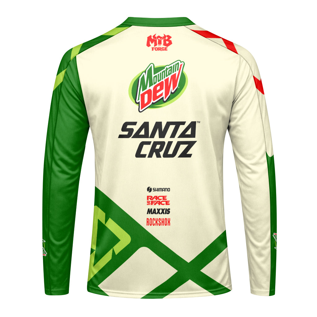 Mountain Dew Santa Cruz Green Cream Factory Long Sleeve Mountain Bike Jersey - back view mockup