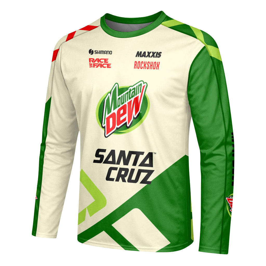 Mountain Dew Santa Cruz Green Cream Factory Long Sleeve Mountain Bike Jersey - left side mockup