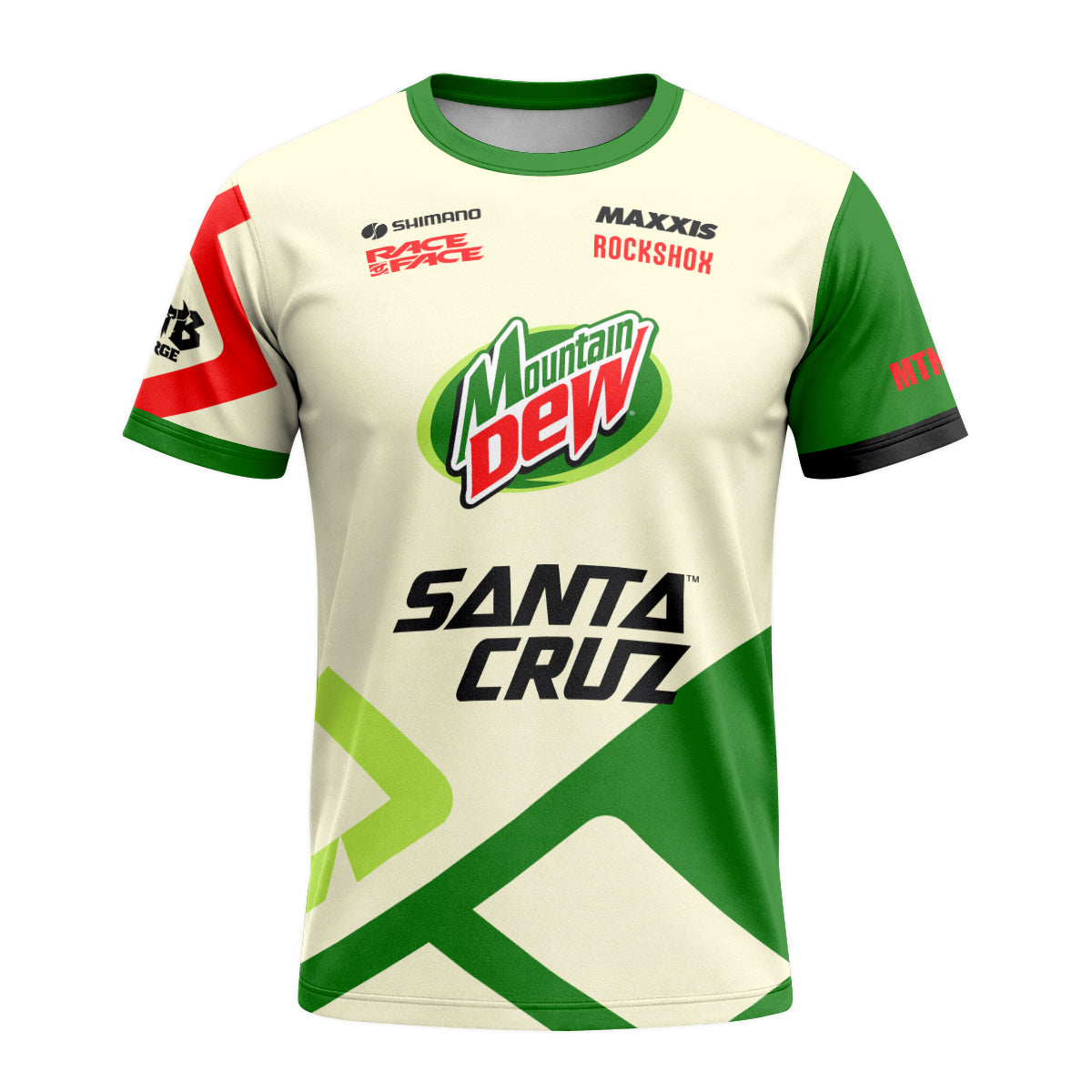 Mountain Dew Santa Cruz Green Cream Factory Short Sleeve Mountain Bike Jersey - front view mockup