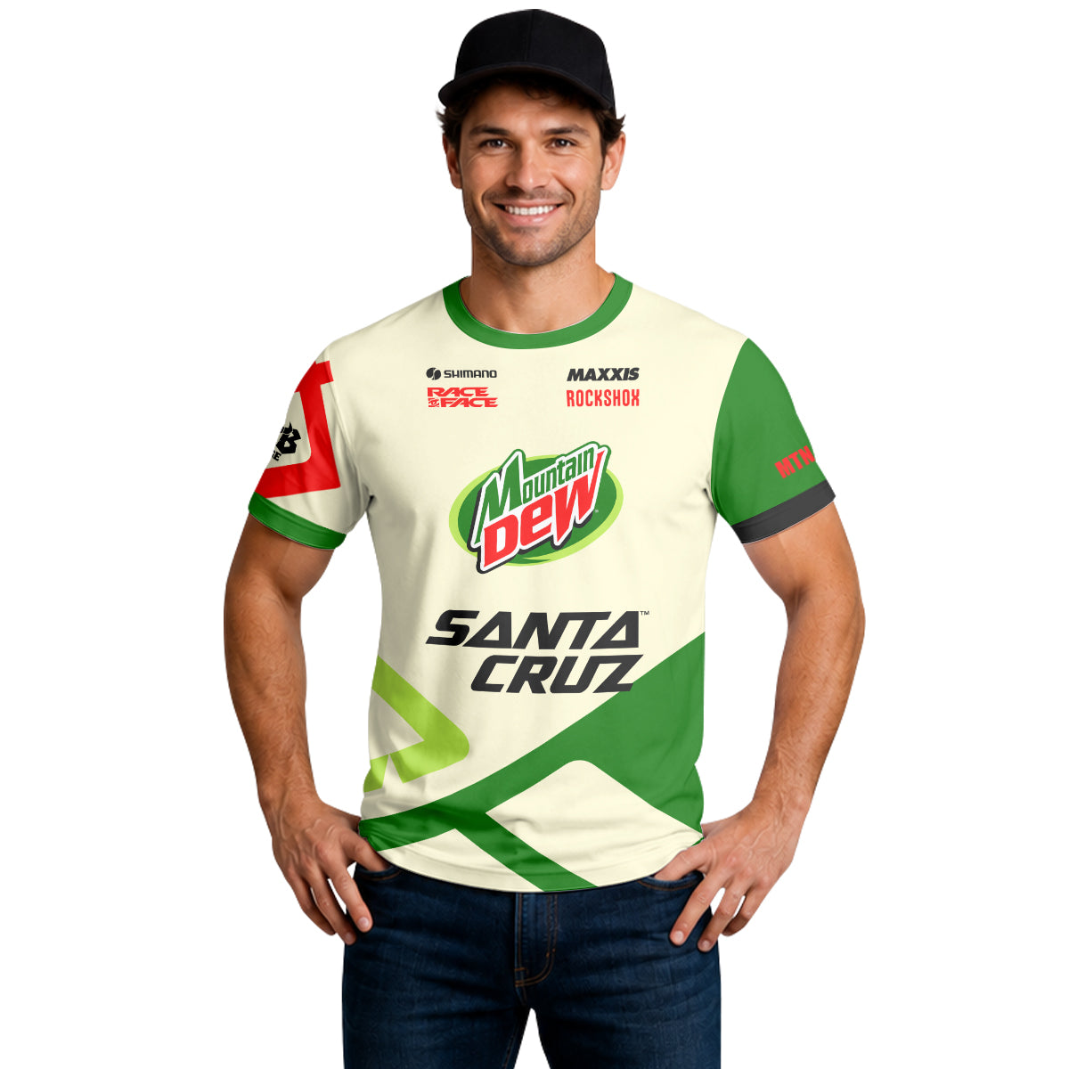 Mountain Dew Santa Cruz Green Cream Factory Short Sleeve Mountain Bike Jersey - lifestyle view