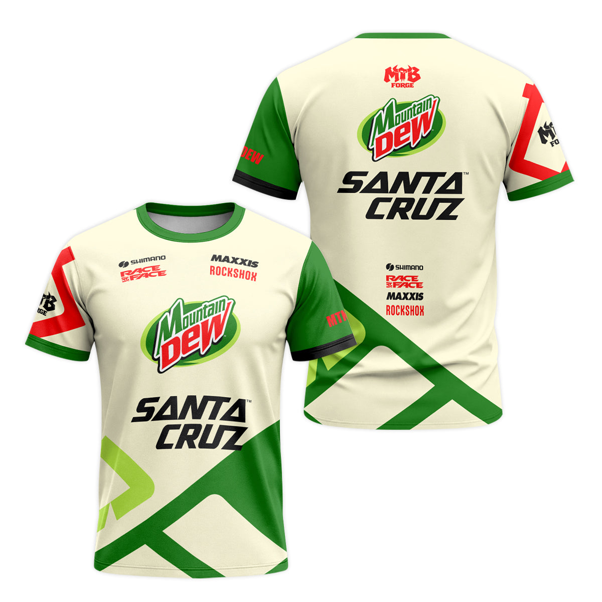 Mountain Dew Santa Cruz Green Cream Factory Short Sleeve Mountain Bike Jersey - front and back view