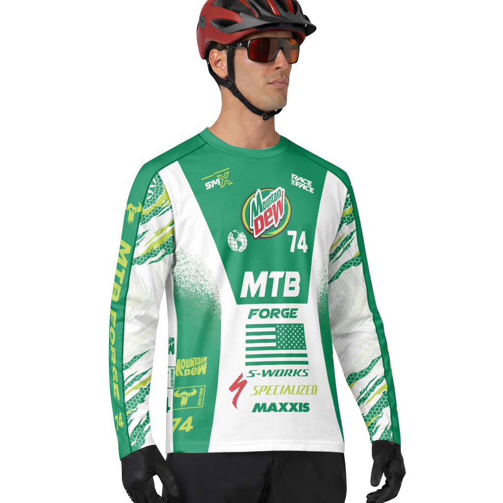 Mountain Dew Specialized 74 Green White Long Sleeve Mountain Bike Jersey – Lifestyle View