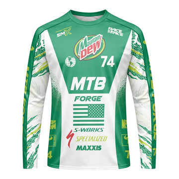 Mountain Dew Specialized 74 Green White Long Sleeve Mountain Bike Jersey – Front View Mockup