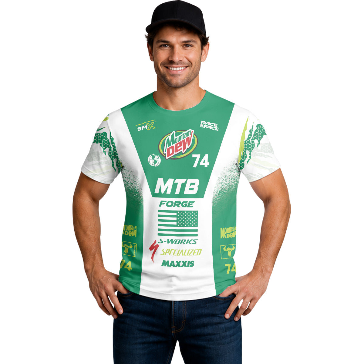 Mountain Dew Specialized 74 Green White Short Sleeve Mountain Bike Jersey – Lifestyle View