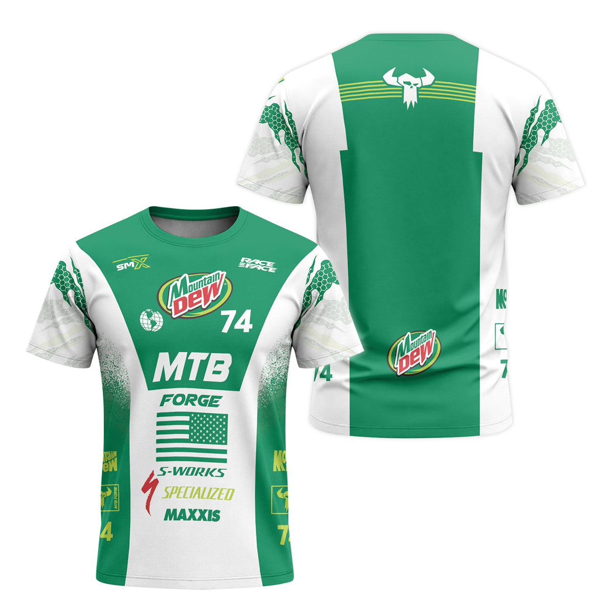 Mountain Dew Specialized 74 Green White Short Sleeve Mountain Bike Jersey – Front and Back View