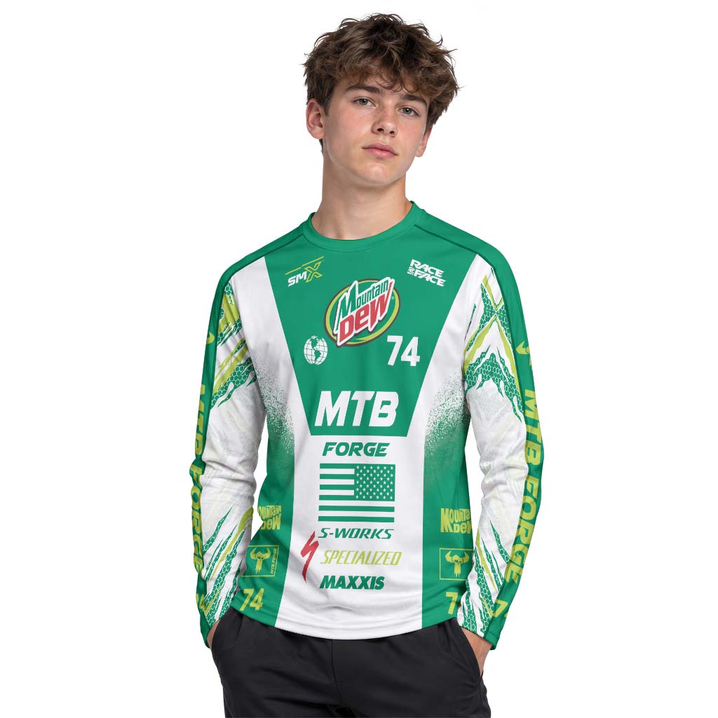 Mountain Dew Specialized 74 Green White Youth Long Sleeve Mountain Bike Jersey – Girl Lifestyle View
