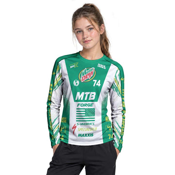 Mountain Dew Specialized 74 Green White Youth Long Sleeve Mountain Bike Jersey – Girl Lifestyle View