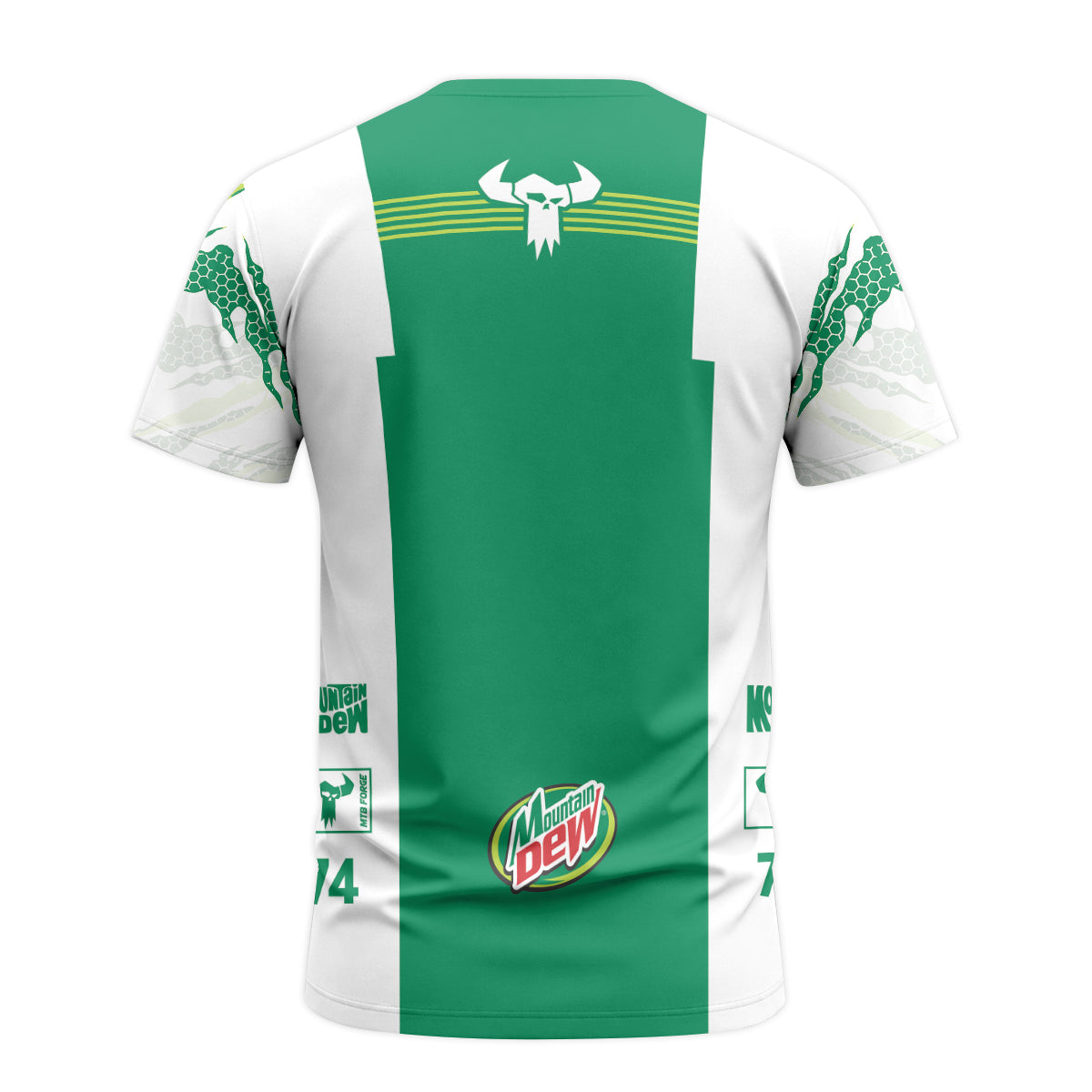 Mountain Dew Specialized 74 Green White Youth Short Sleeve Mountain Bike Jersey – Back View Mockup