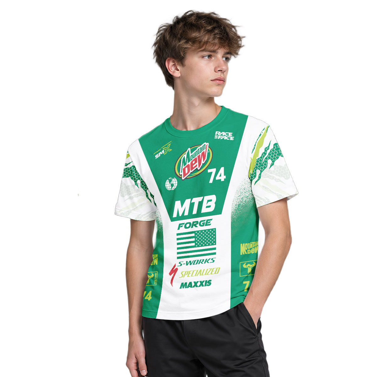 Mountain Dew Specialized 74 Green White Youth Short Sleeve Mountain Bike Jersey – Boy Lifestyle View
