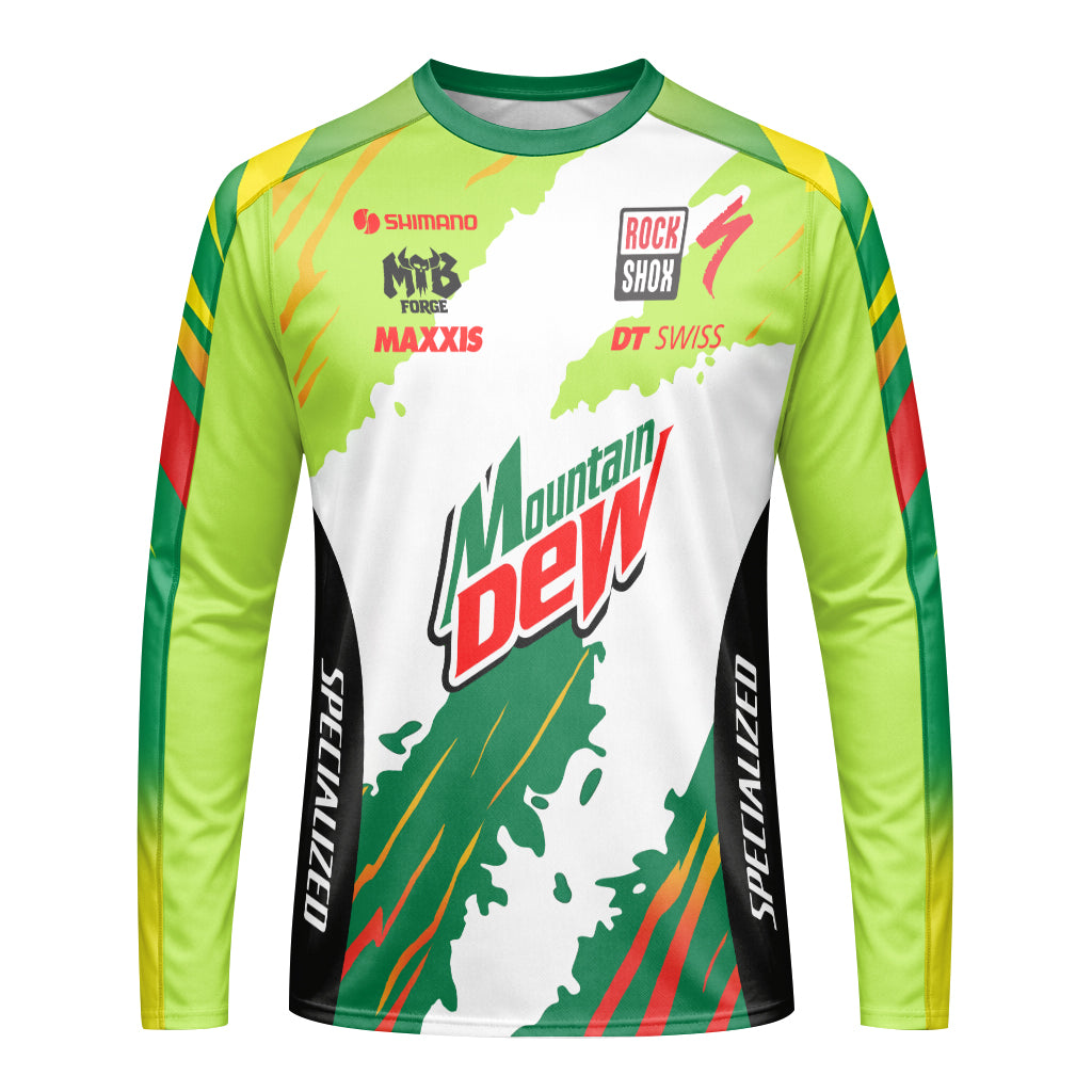 Mountain Dew Specialized Green White Long Sleeve Mountain Bike Jersey - front view mockup