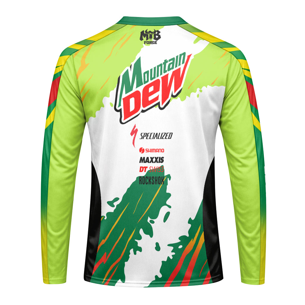 Mountain Dew Specialized Green White Long Sleeve Mountain Bike Jersey - front view mockup