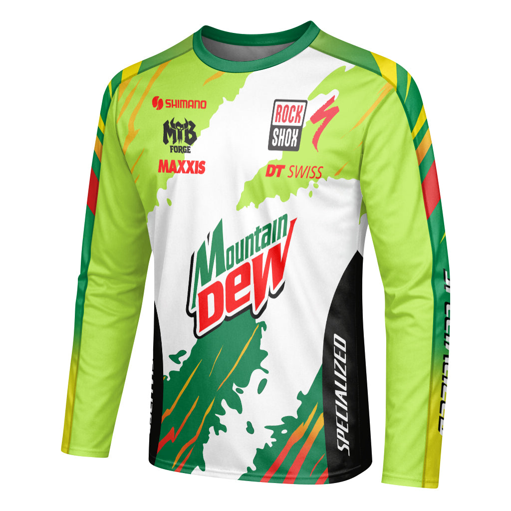 Mountain Dew Specialized Green White Long Sleeve Mountain Bike Jersey - left side mockup