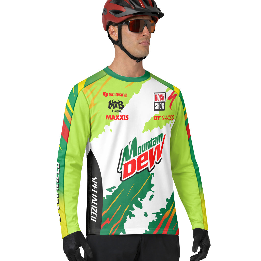 Mountain Dew Specialized Green White Long Sleeve Mountain Bike Jersey - lifestyle view