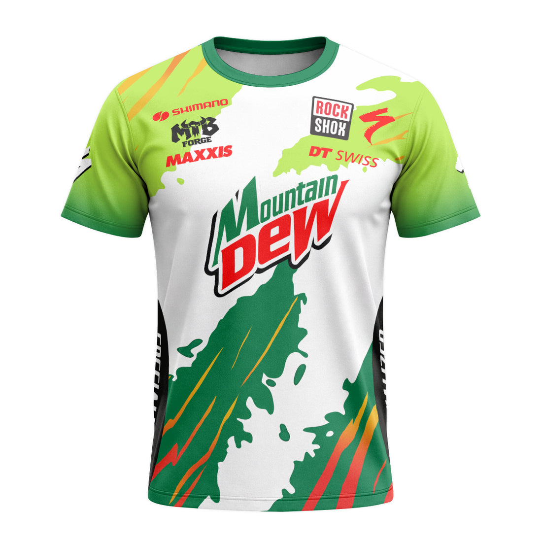 Mountain Dew Specialized Green White Short Sleeve Mountain Bike Jersey - front and back view